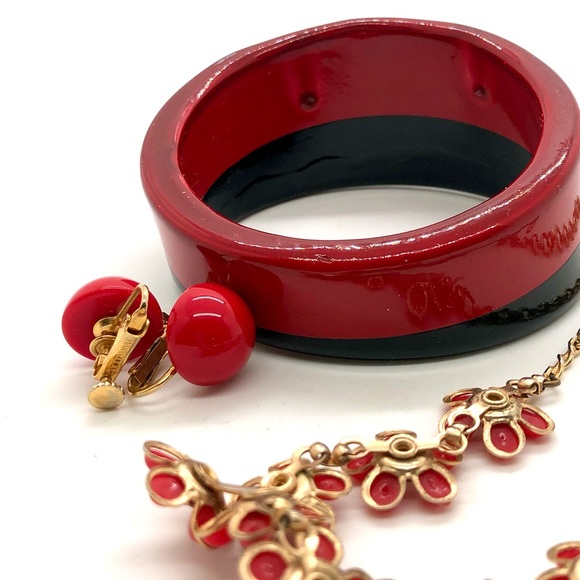 Vintage Red Flower Necklace & Retro Jewelry Lot - Picture 8 of 16